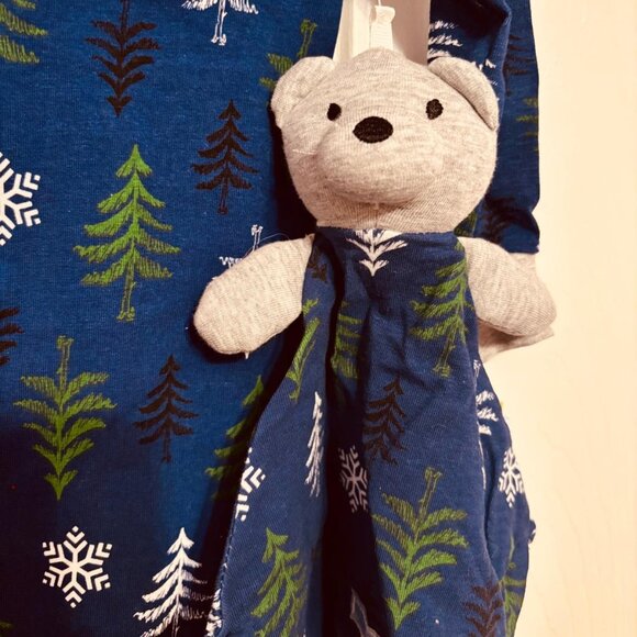 Max & Olivia Mini Baby Footed Sleeper Pajamas Trees Snowflakes Navy 12M - Picture 4 of 9